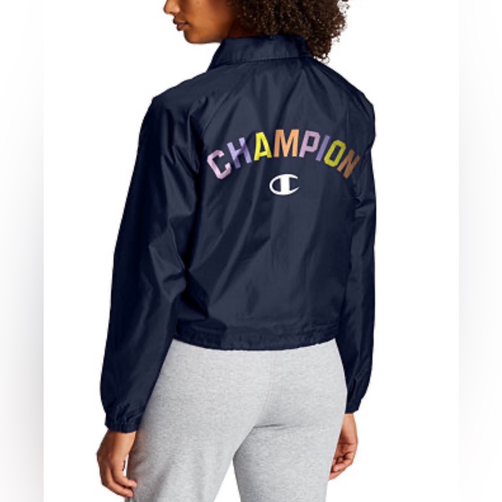 Champion Navy Bomber Jacket with Multicolor Logo